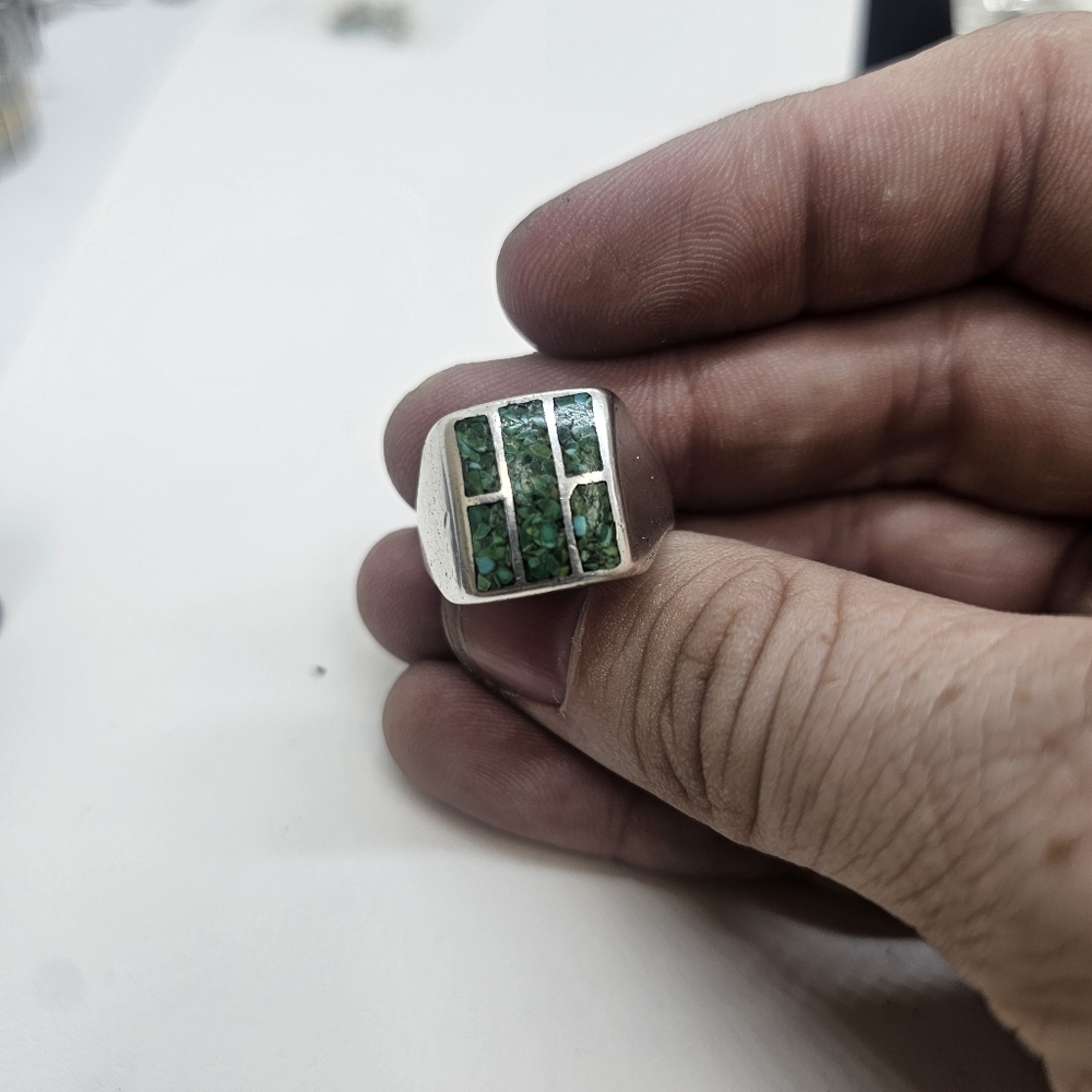 Vintage Sterling Navajo Turquoise Inlaid Ring